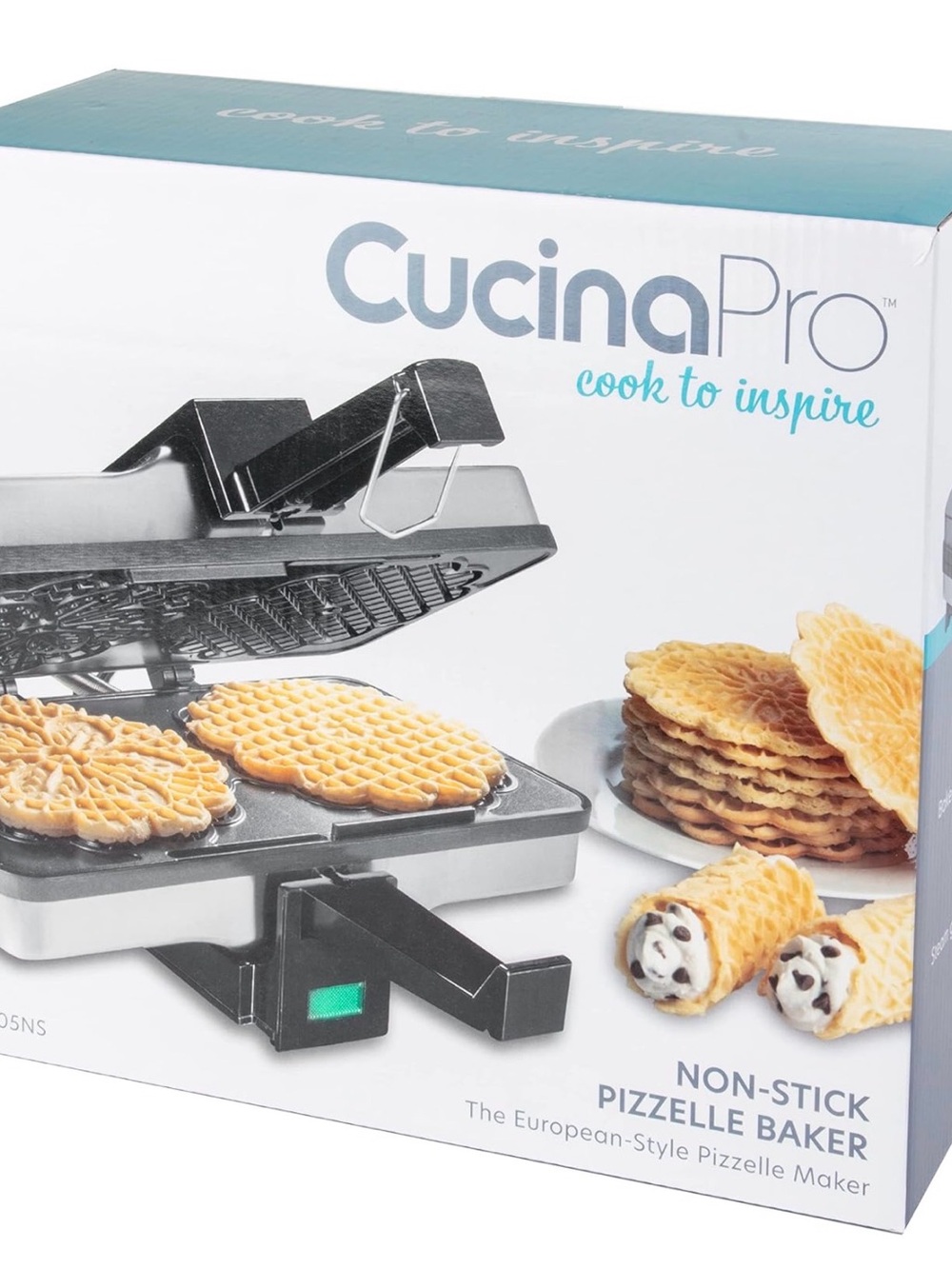 CucinaPro Non-Stick Pizzelle Baker in Black and Silver